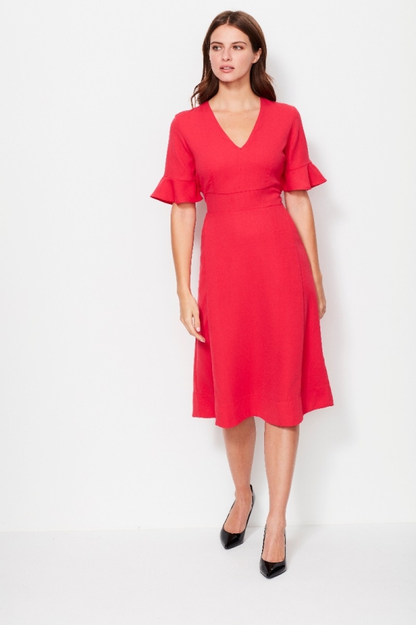 Strawberry Red Lace-Up Back Detail Dress