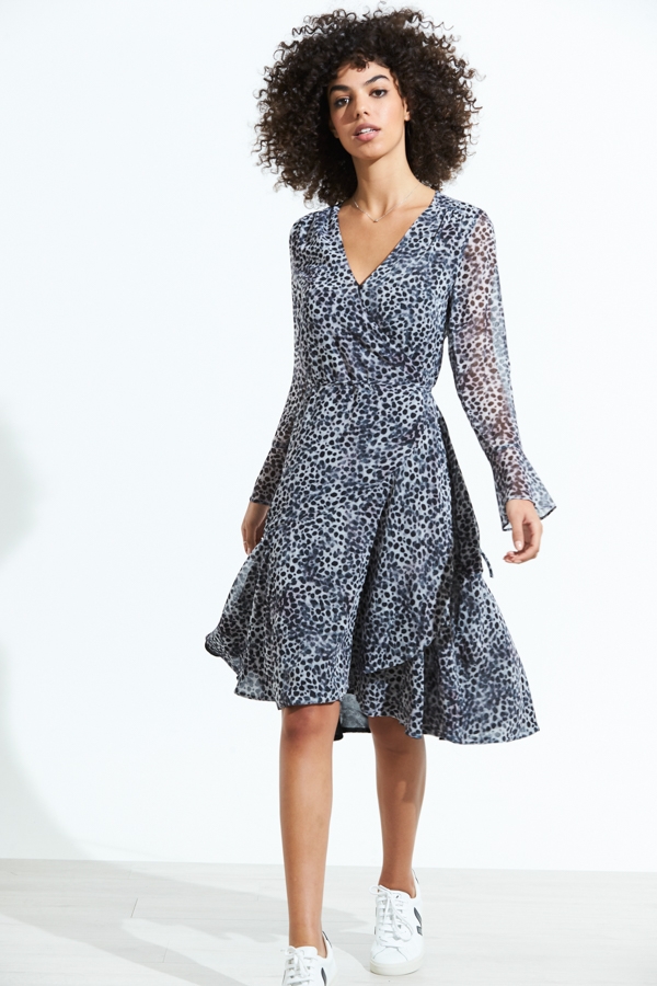 Snow Leopard Print Wrap Dress