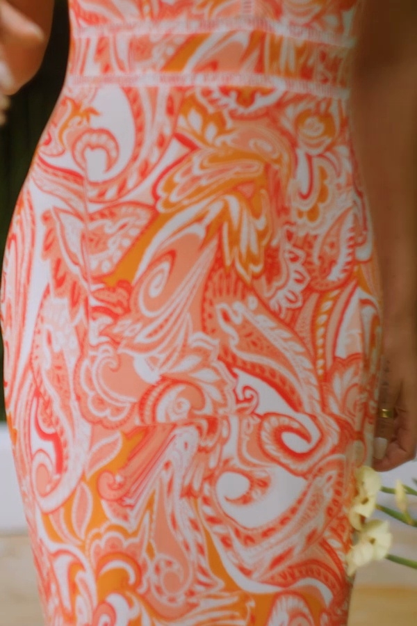 Orange Paisley Print Halter Neck Maxi Dress