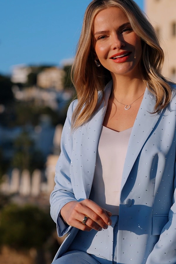 Sky Blue Sparkling Embellished Detail Blazer