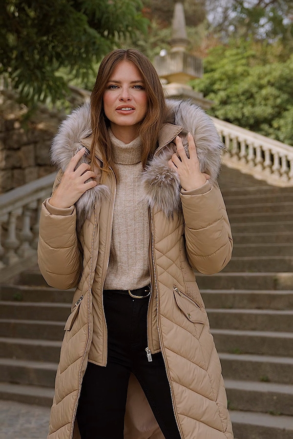 Camel Faux Fur Shawl Collar Padded Coat