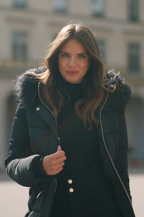 Black Faux Fur Trim Padded Coat