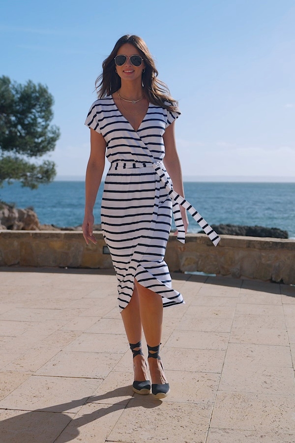 Girl Jersey T Shirt Dress Pattern Seaside French Terry Stripe Midi T-Shirt  Dress Talbots