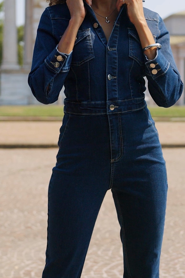 Petite Indigo Blue Bootcut Denim Jumpsuit