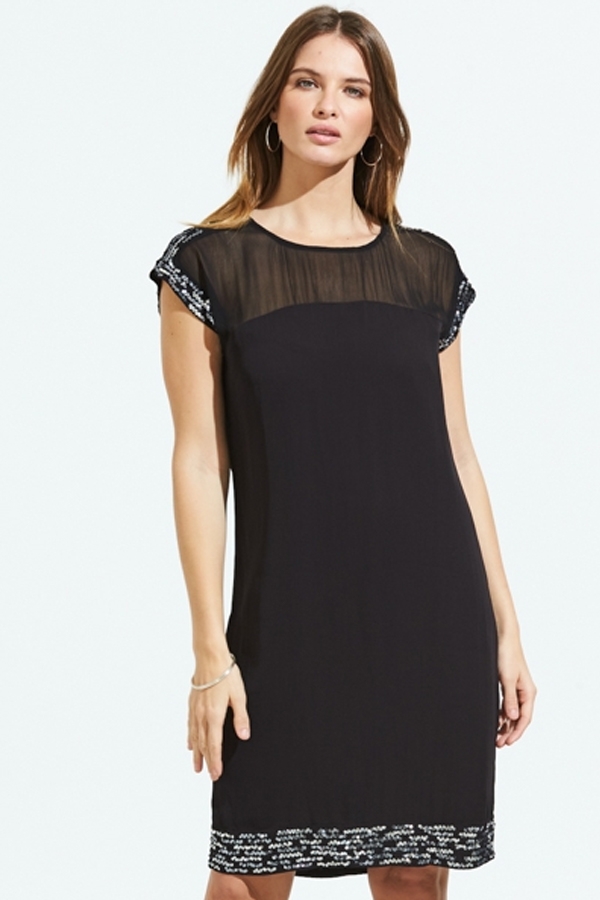 Black Metallic Embellished Sheer Top Shift Dress
