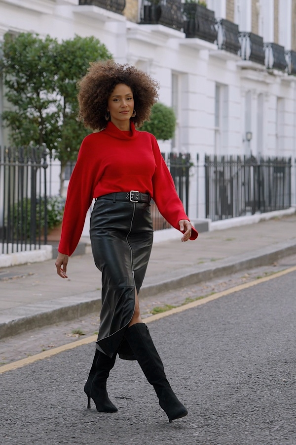 Black Leather Zip Front Midaxi Skirt