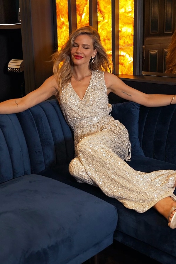 Champagne Gold Sequin Wrap Front Jumpsuit