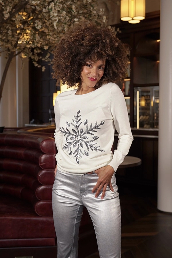 Cream Snowflake Silver Sequin Jumper