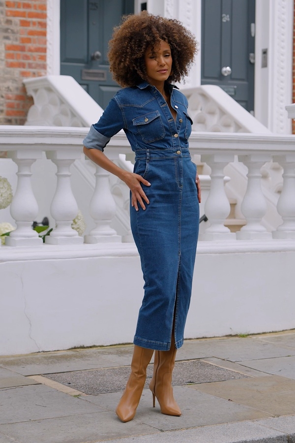 Indigo Blue Button Front Denim Dress