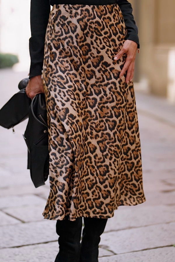 Leopard Print Satin Skirt