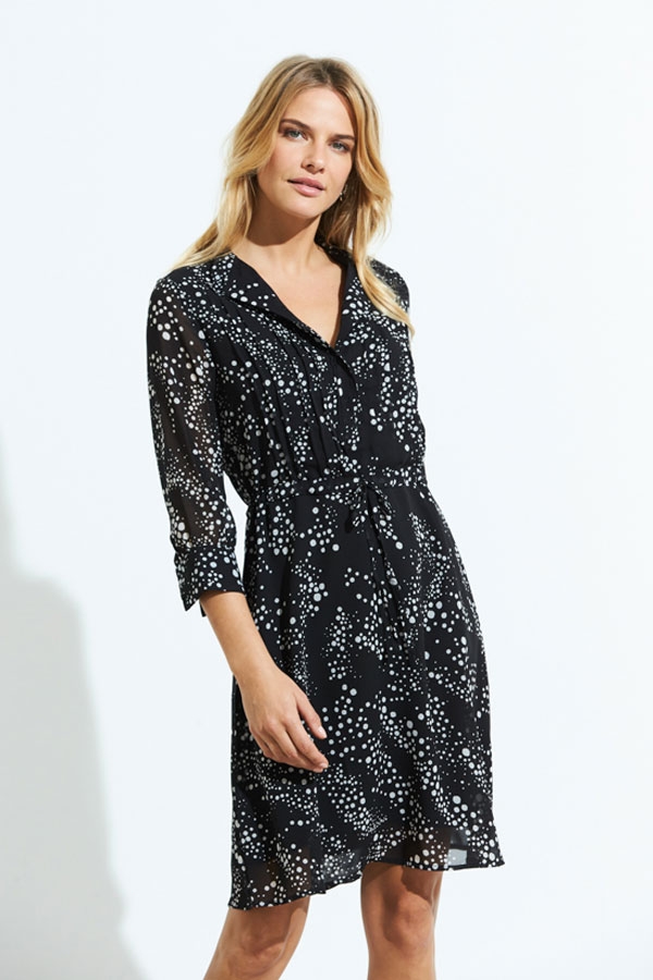 Black & White Print Tie Waist Shirt Dress 
