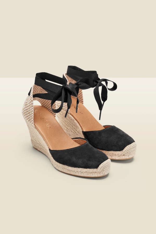 Perla Black Suede Valenciana Wedge Espadrille