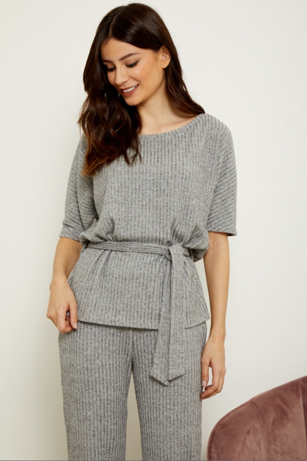 Grey Super Soft Short Sleeve Loungewear Top