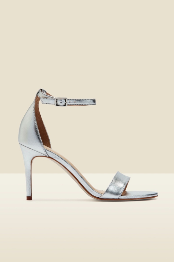 Nia Silver Leather Barely There High Heel Sandal (9.5cm Heel)