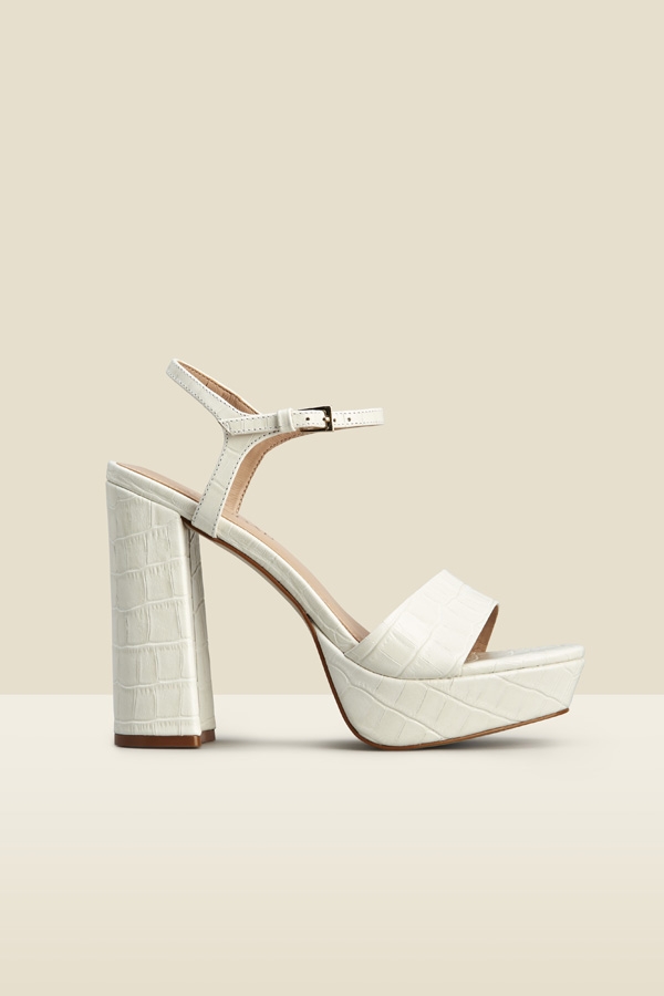 Arabella Ecru Croc Leather Platform With Block Heel