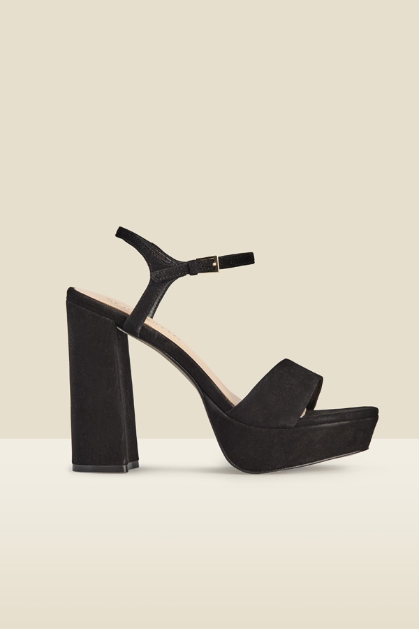Arabella Black Suede Platform With Block Heel