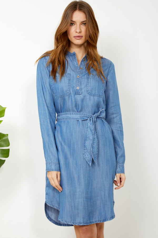 Blue Chambray Denim Belted Dress 