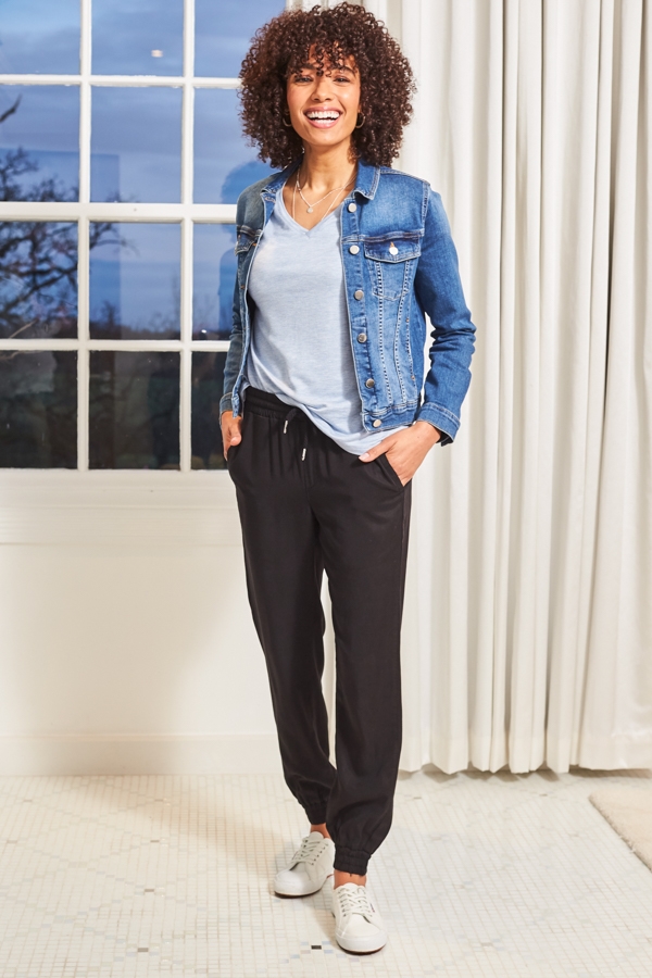 Black Luxe Silver Trim Woven Joggers