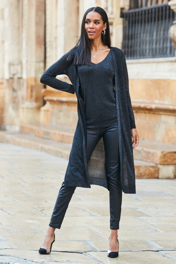Pewter Metallic Super Sparkly Longline Cardigan