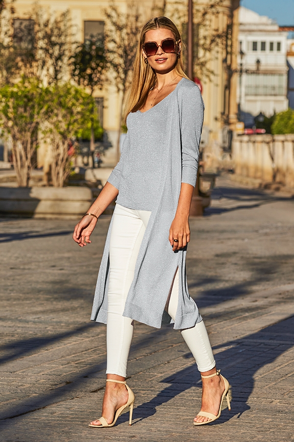 Silver Metallic Super Sparkly Longline Cardigan