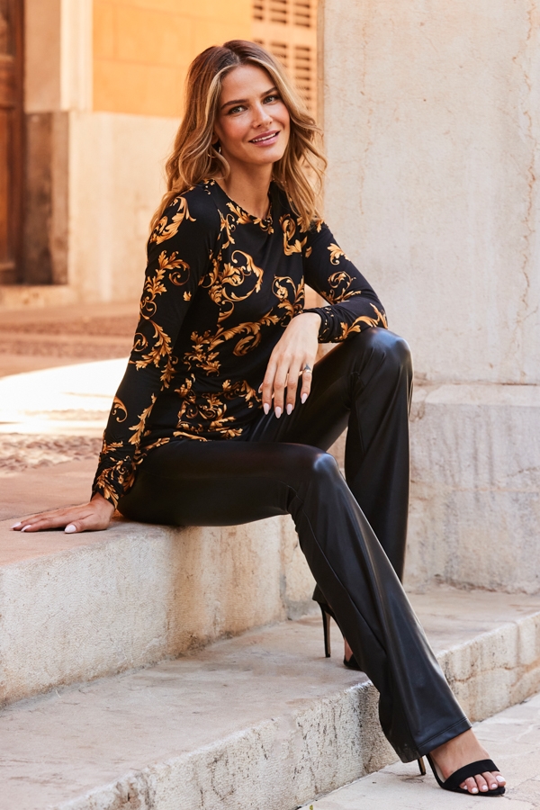 Black Faux Leather Kick Flare Trousers