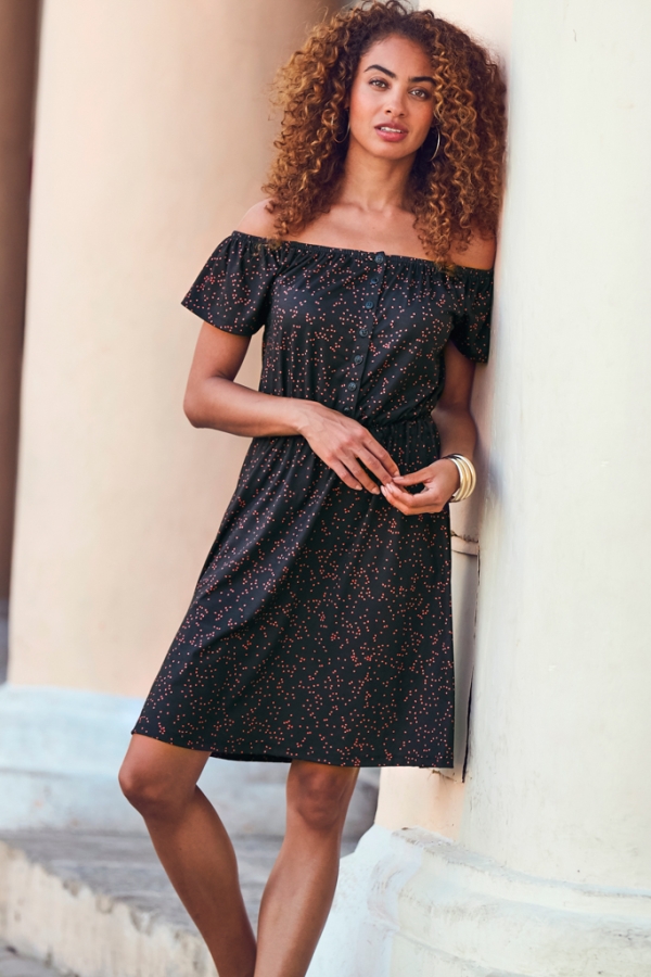 Berry Print Bardot Jersey Dress