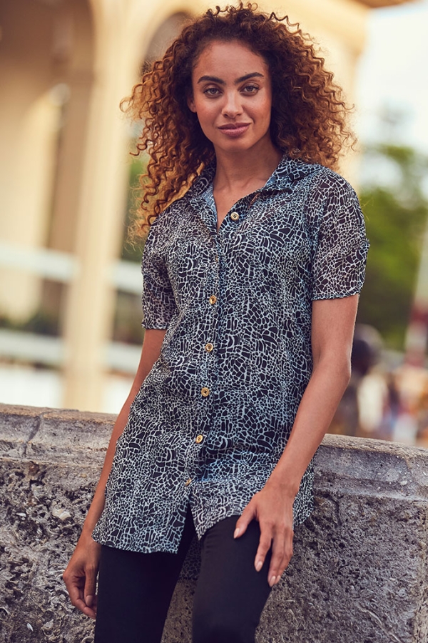 Black & White Animal Print Longline Shirt