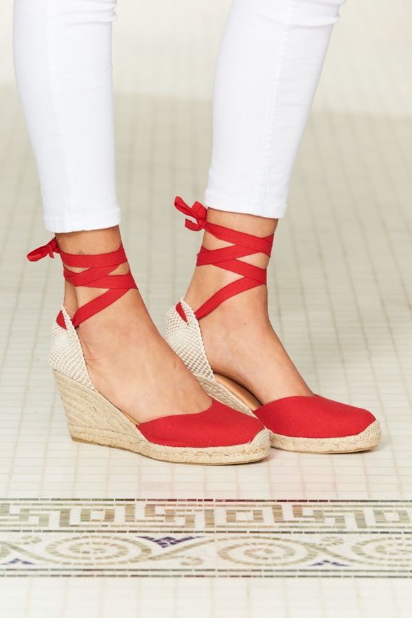 Perla Red Canvas Valenciana Wedge Espadrille