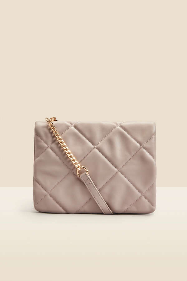 Taupe Quilted Cross Body Bag
