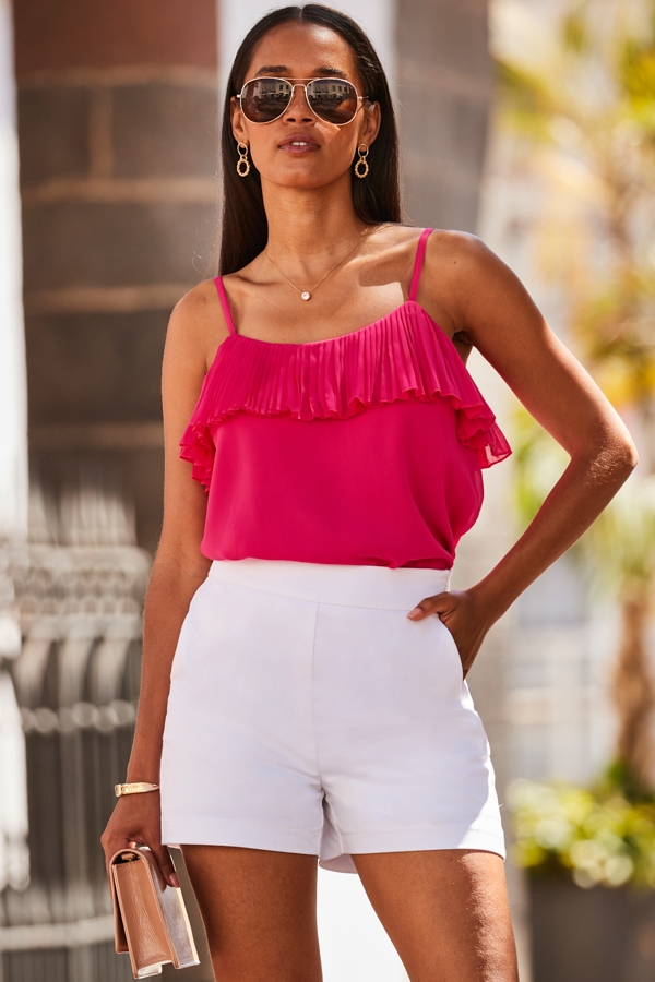 Hot Pink Ruffle Detail Cami Top