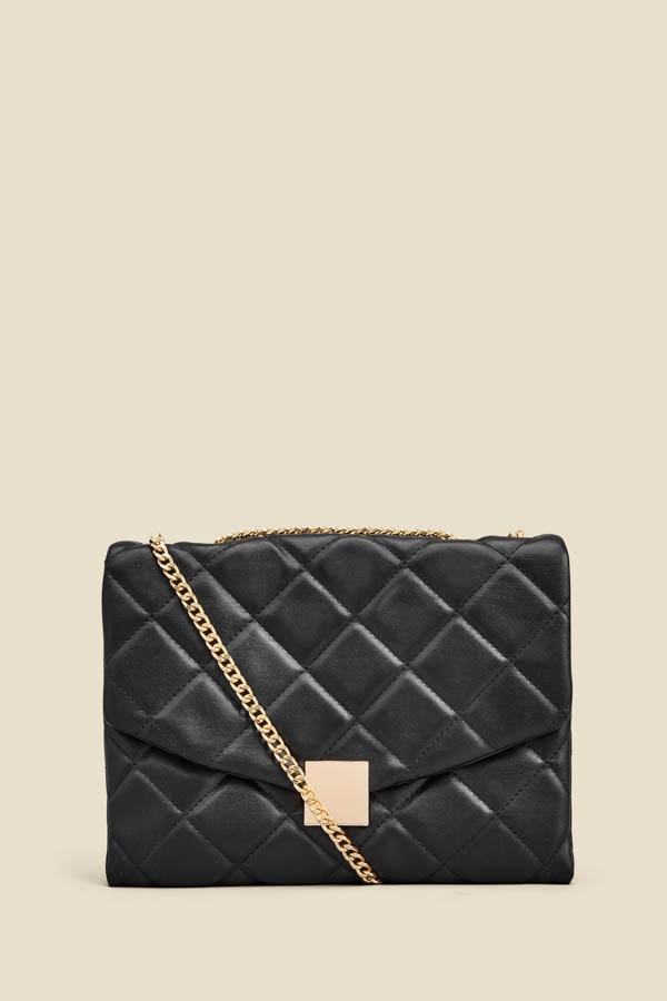 Black Gold Stud Detail Quilted Cross Body Bag
