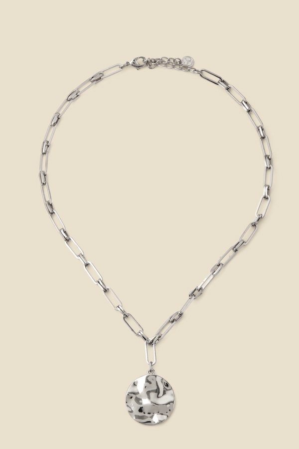 Silver Plated Hammered Chain Link Necklace