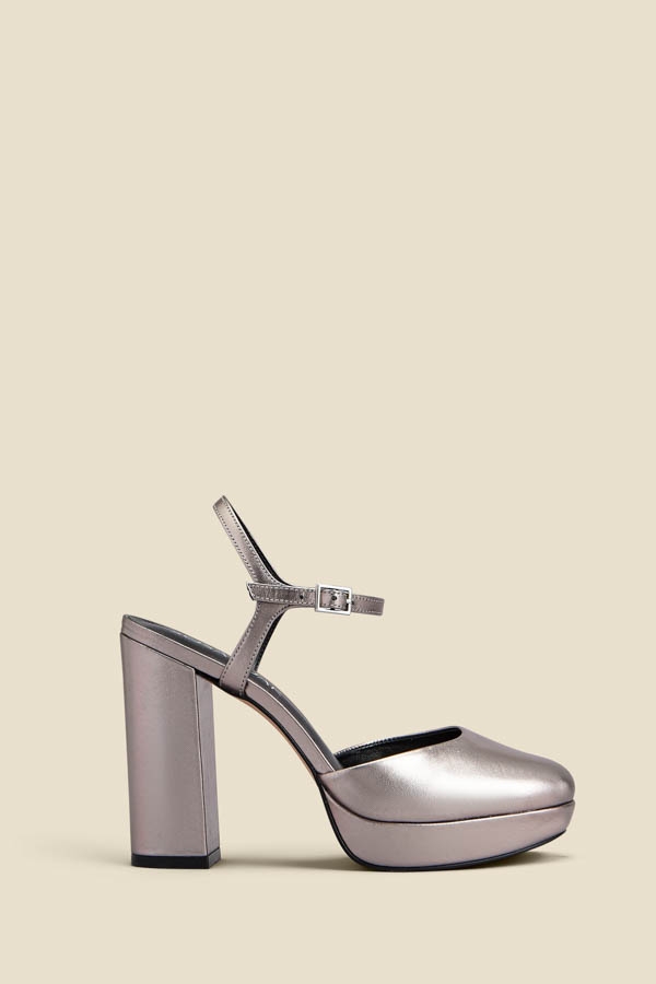 Cici Pewter Leather Platform Block Heel