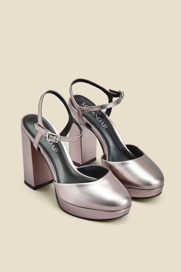 Cici Pewter Leather Platform Block Heel