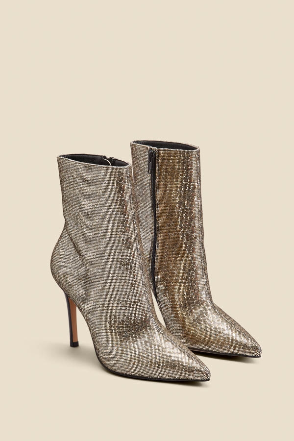Gold Glitter Pointed Toe Ankle Boot
