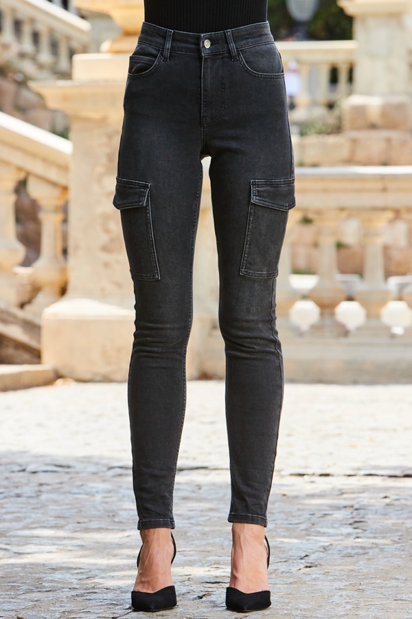 Charcoal Grey Skinny Cargo Jeans
