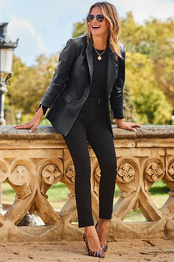 Black Premium Faux Leather Blazer