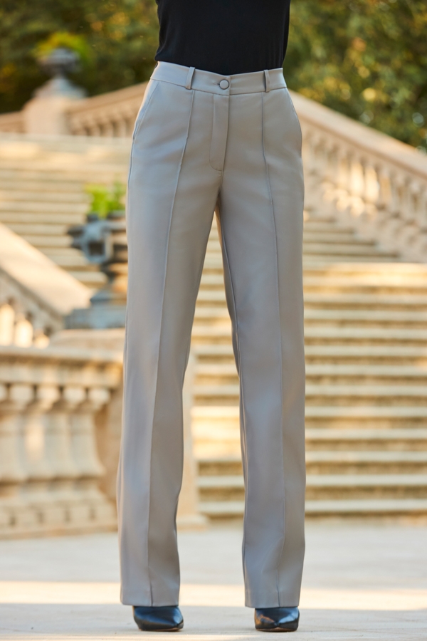 Grey Faux Leather Wide Leg Trousers