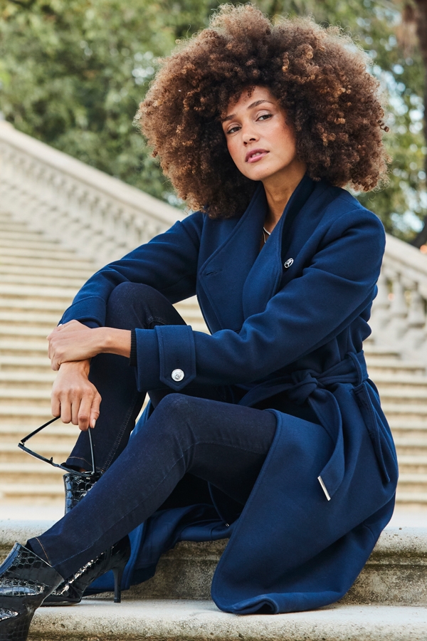 Navy Blue Military Longline Belted Coat