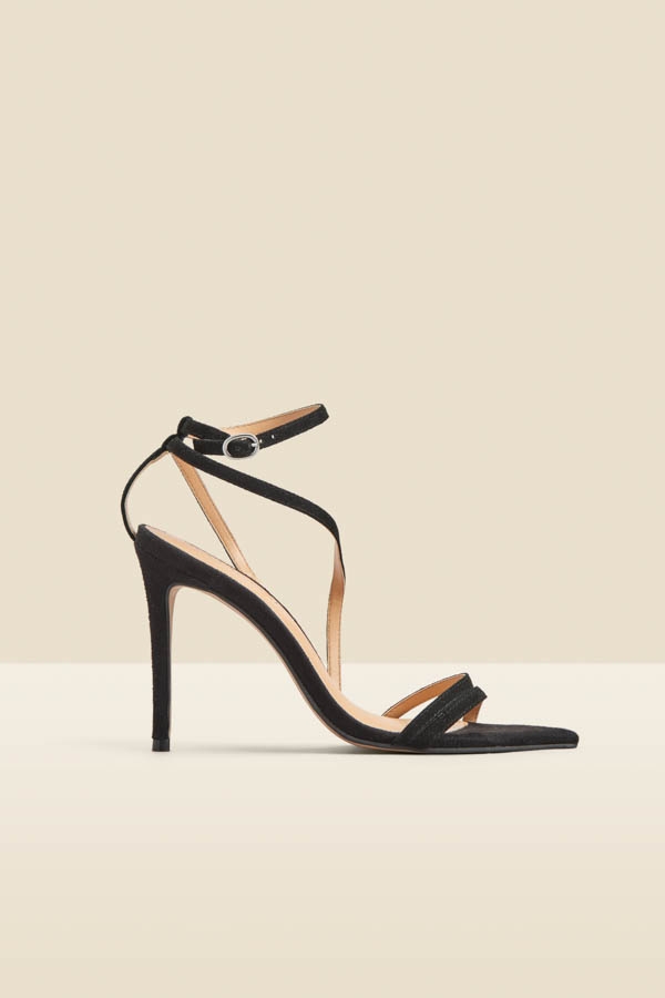 Black Suede Multi Strap Pointed Toe Stiletto Heel Sandals