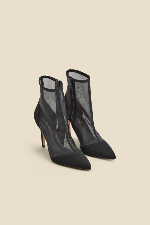 Black Suede Stiletto With Mesh Panel Ankle Boot