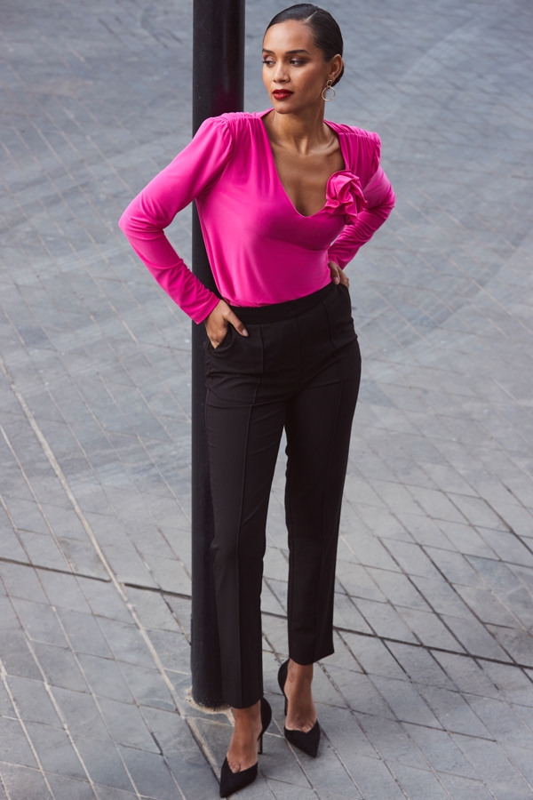 Black Satin Waistband Tuxedo Trousers