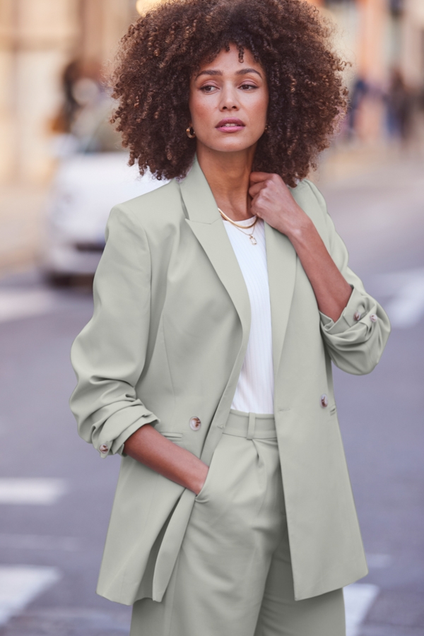 Mint Green Relaxed Fit Double Breasted Blazer