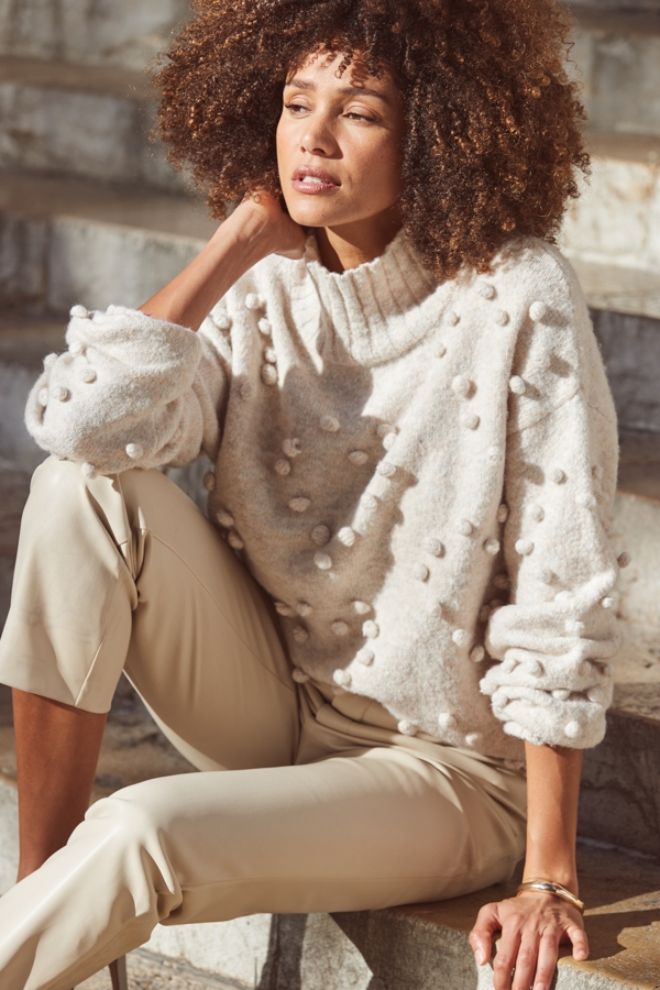 Natural Pom Pom Heart Detail Jumper