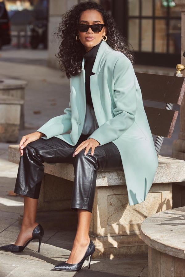 Sage Green Faux Wool Notch Neck Coat