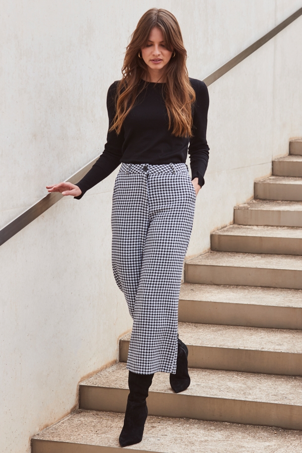 Black & White Houndstooth Print Culotte Trousers