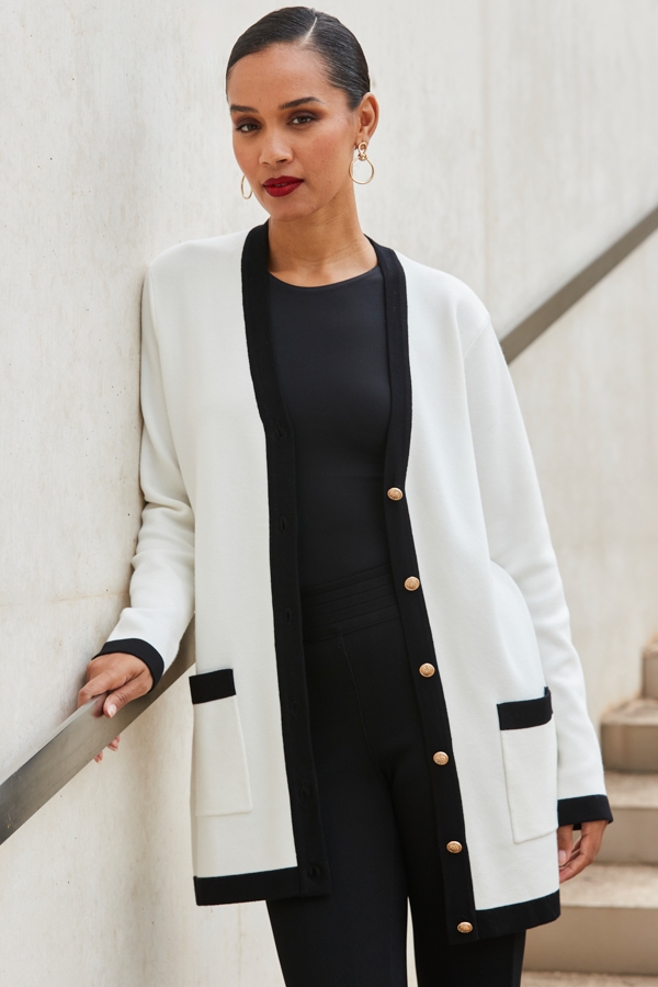 Ivory & Black Contrast Trim Cardigan