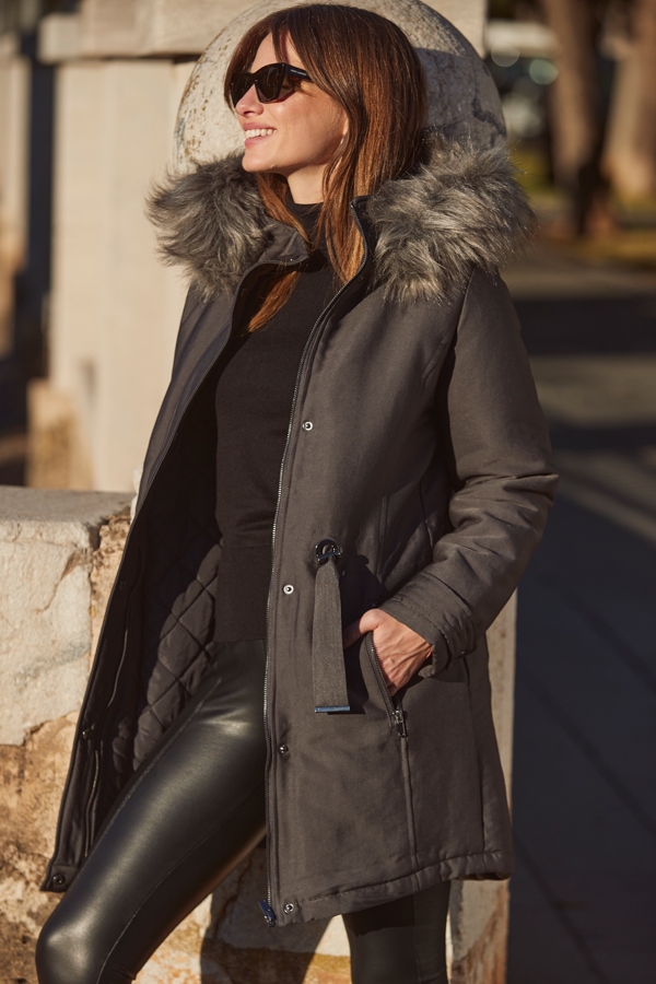 Grey Luxe Faux Fur Hooded Parka Coat