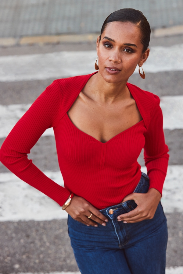 Red Sweetheart Neckline Jumper