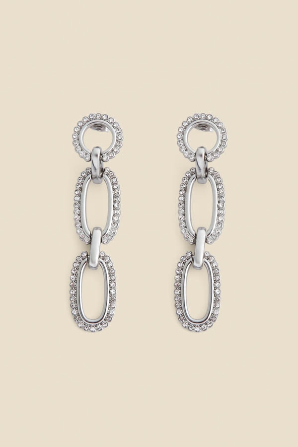 Silver Diamante Chain Link Drop Earrings
